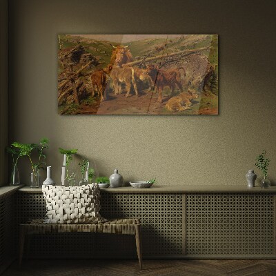 Glasbild Idyllische Landschaft mit Vieh