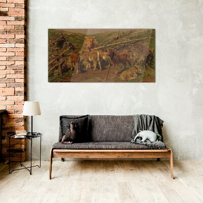 Glasbild Idyllische Landschaft mit Vieh