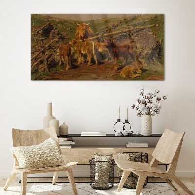 Glasbild Idyllische Landschaft mit Vieh