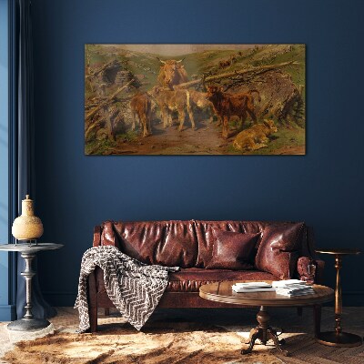 Glasbild Idyllische Landschaft mit Vieh