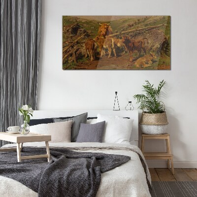 Glasbild Idyllische Landschaft mit Vieh