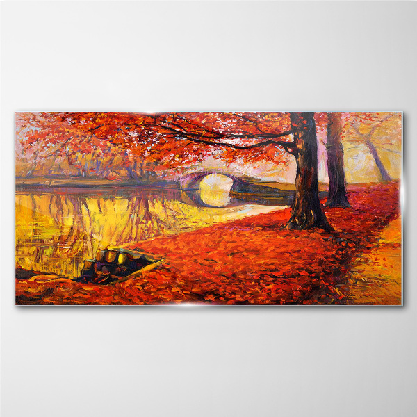 Glasbild Goldener Herbst am Fluss