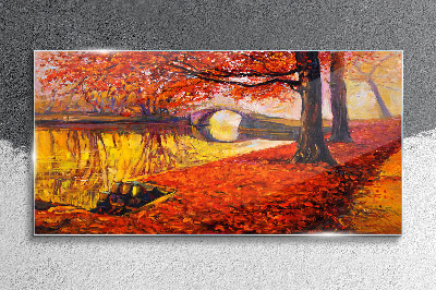 Glasbild Goldener Herbst am Fluss
