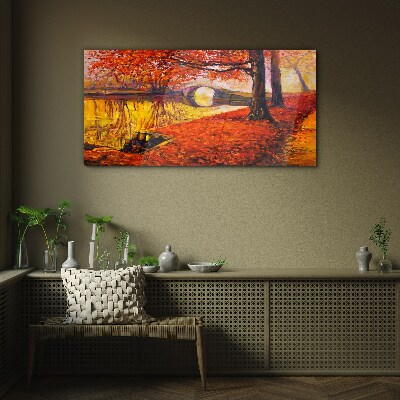 Glasbild Goldener Herbst am Fluss