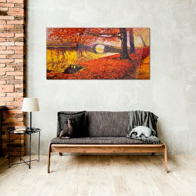 Glasbild Goldener Herbst am Fluss