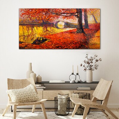 Glasbild Goldener Herbst am Fluss