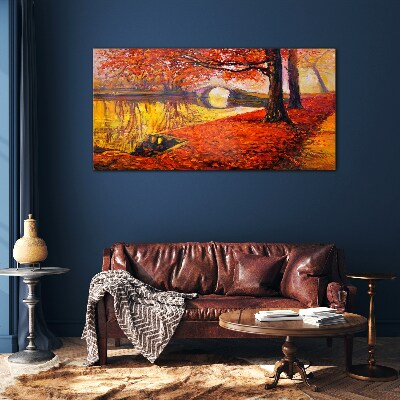 Glasbild Goldener Herbst am Fluss