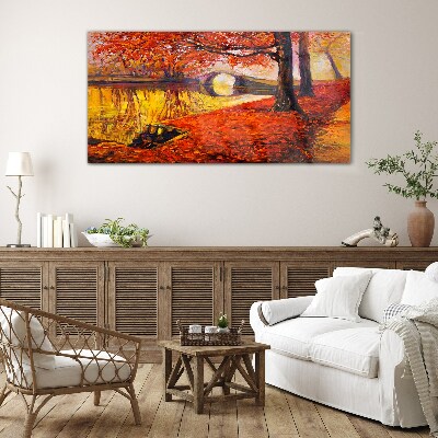 Glasbild Goldener Herbst am Fluss