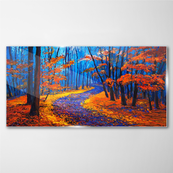 Glasbild Herbstallee in den Farben des Sonnenuntergangs