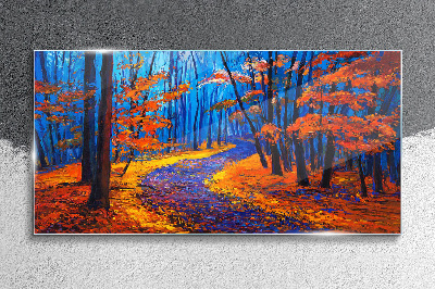 Glasbild Herbstallee in den Farben des Sonnenuntergangs
