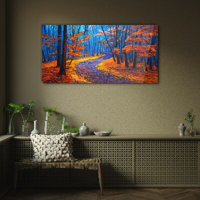 Glasbild Herbstallee in den Farben des Sonnenuntergangs