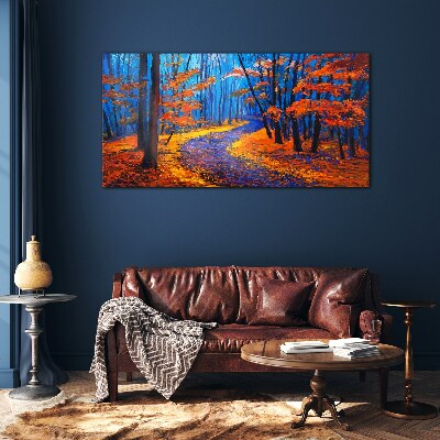 Glasbild Herbstallee in den Farben des Sonnenuntergangs