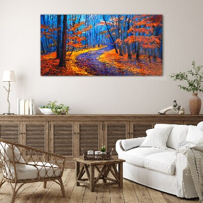 Glasbild Herbstallee in den Farben des Sonnenuntergangs