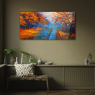 Glasbild Goldener Herbst über dem ruhigen Wasser