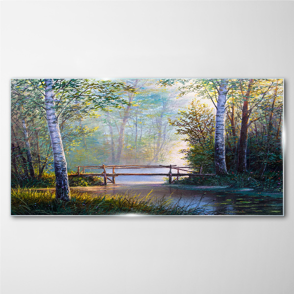 Glas bild Eine Brücke in einer Waldlandschaft