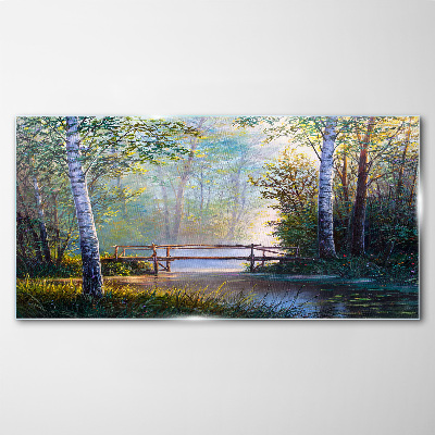 Glas bild Eine Brücke in einer Waldlandschaft