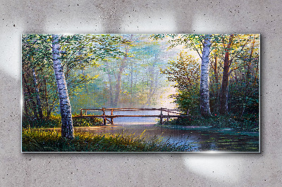 Glas bild Eine Brücke in einer Waldlandschaft