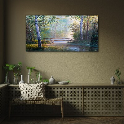 Glas bild Eine Brücke in einer Waldlandschaft