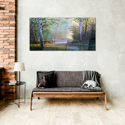 Glas bild Eine Brücke in einer Waldlandschaft