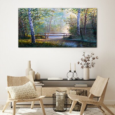 Glas bild Eine Brücke in einer Waldlandschaft
