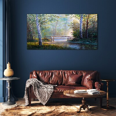 Glas bild Eine Brücke in einer Waldlandschaft