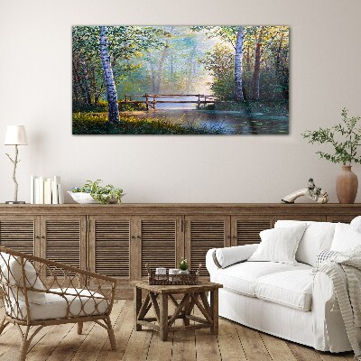Glas bild Eine Brücke in einer Waldlandschaft