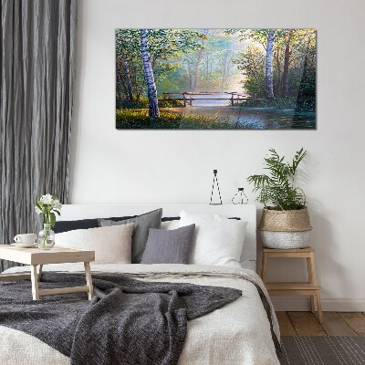 Glas bild Eine Brücke in einer Waldlandschaft