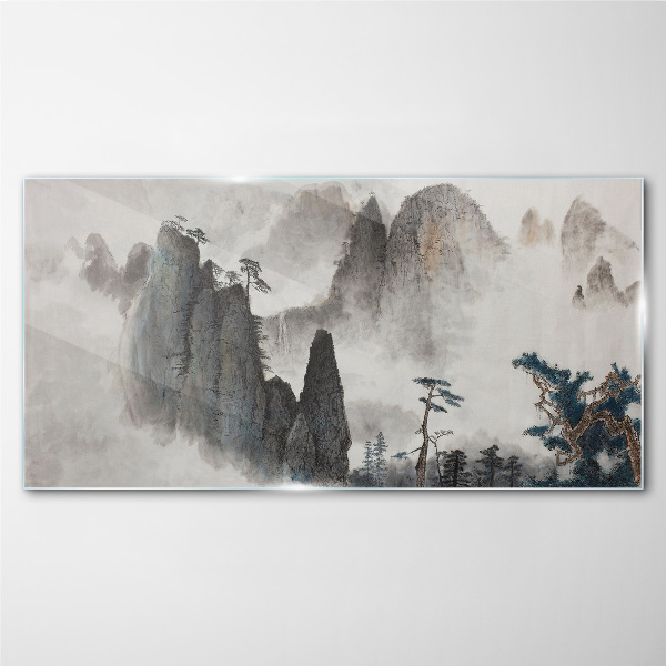 Glas bild Berglandschaft in Nebellandschaft