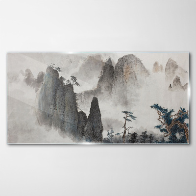 Glas bild Berglandschaft in Nebellandschaft