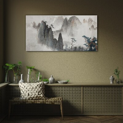 Glas bild Berglandschaft in Nebellandschaft