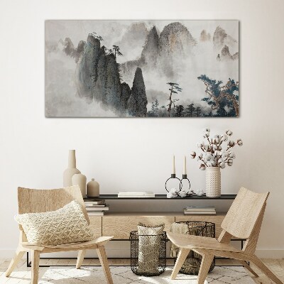 Glas bild Berglandschaft in Nebellandschaft