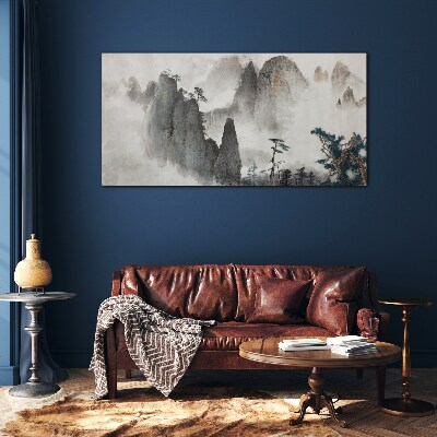 Glas bild Berglandschaft in Nebellandschaft