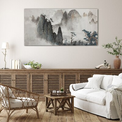 Glas bild Berglandschaft in Nebellandschaft