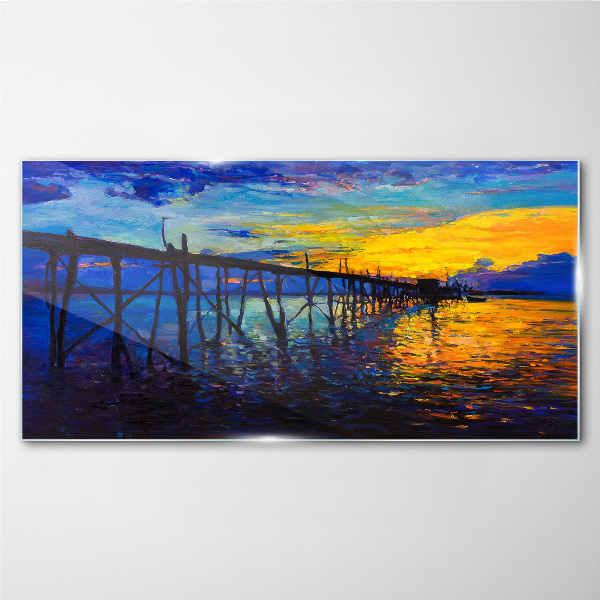 Glasbild Sonnenuntergang über dem Pier