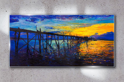 Glasbild Sonnenuntergang über dem Pier