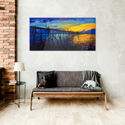 Glasbild Sonnenuntergang über dem Pier