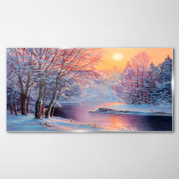 Glasbild Winterlandschaft bei Sonnenaufgang