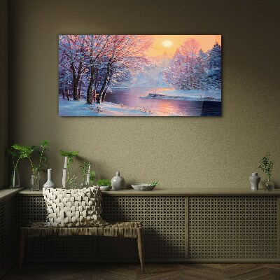 Glasbild Winterlandschaft bei Sonnenaufgang