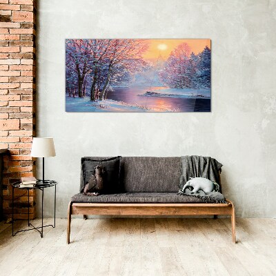 Glasbild Winterlandschaft bei Sonnenaufgang