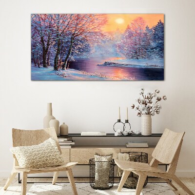 Glasbild Winterlandschaft bei Sonnenaufgang