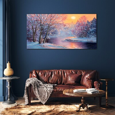 Glasbild Winterlandschaft bei Sonnenaufgang