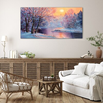 Glasbild Winterlandschaft bei Sonnenaufgang