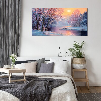 Glasbild Winterlandschaft bei Sonnenaufgang