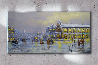 Glas bild Winterabend in der Stadt
