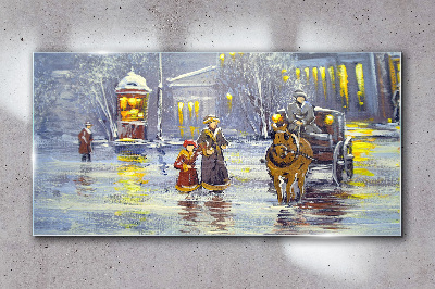 Glasbild Winterabend in der Stadt