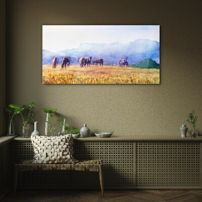 Foto glasbild Tiere Pferde Wiese Natur