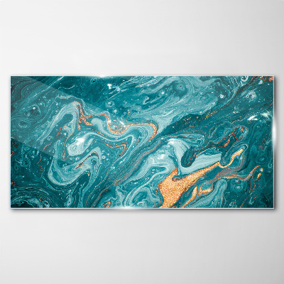 Glasbild Meereswellen mit Kupferakzenten