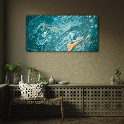Glasbild Meereswellen mit Kupferakzenten