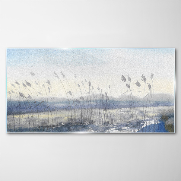 Glas bild Eine friedliche Landschaft mit Gräsern