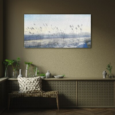 Glas bild Eine friedliche Landschaft mit Gräsern